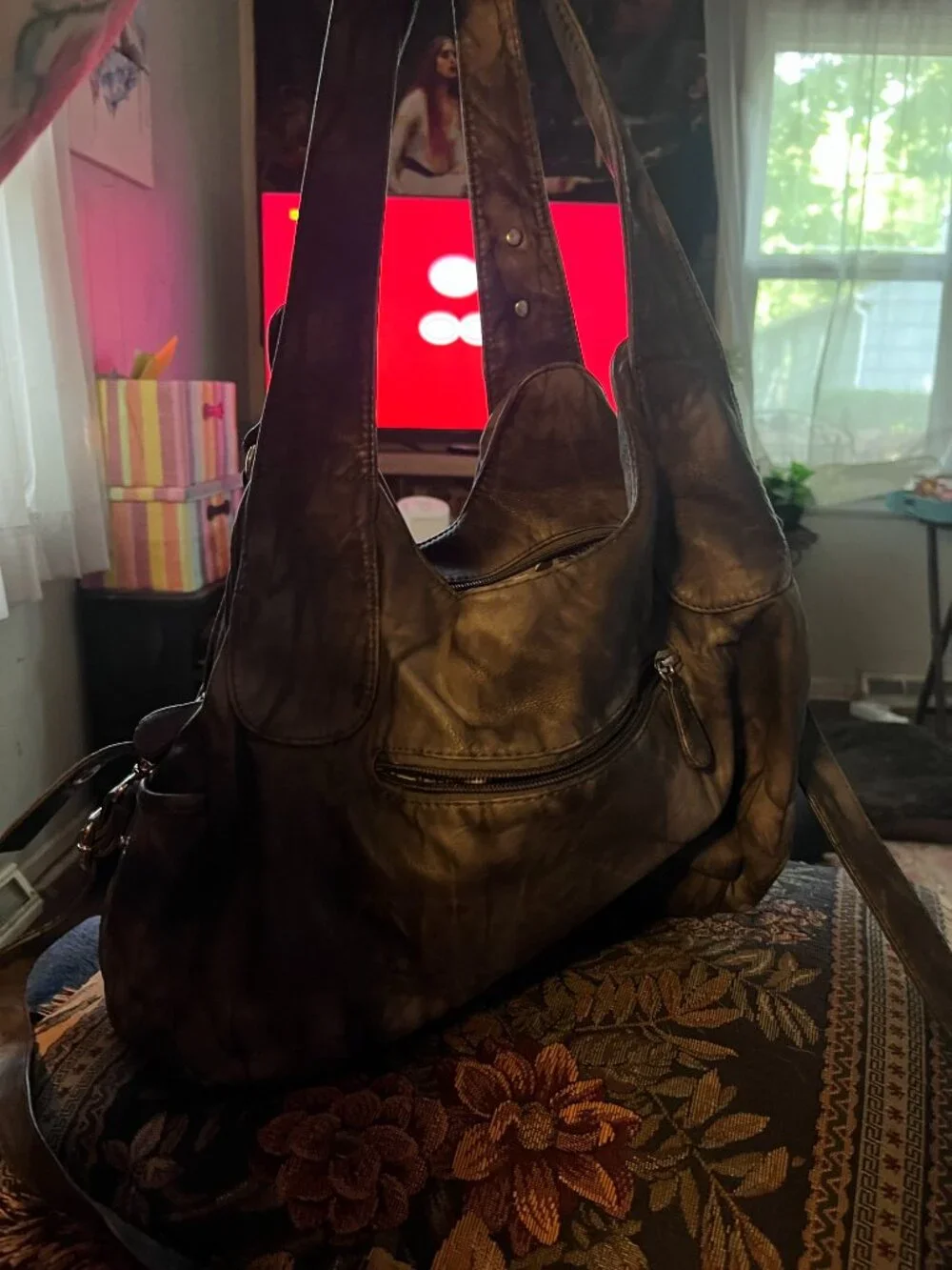 Large Black and Grey Handbag/Purse